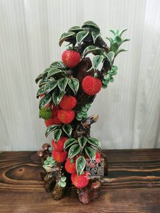 陶瓷工艺品 石湾公仔 竖型荔枝树摆件 满堂红