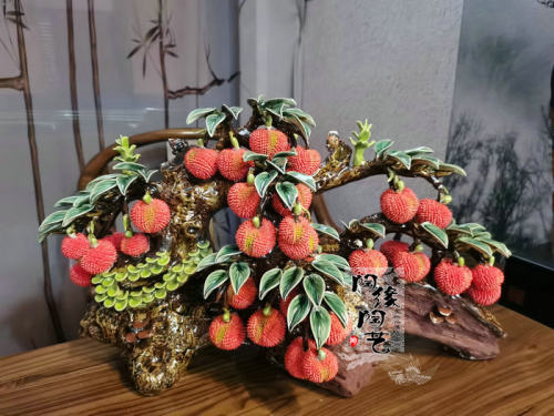 陶瓷石湾公仔荔枝生意兴隆工艺品