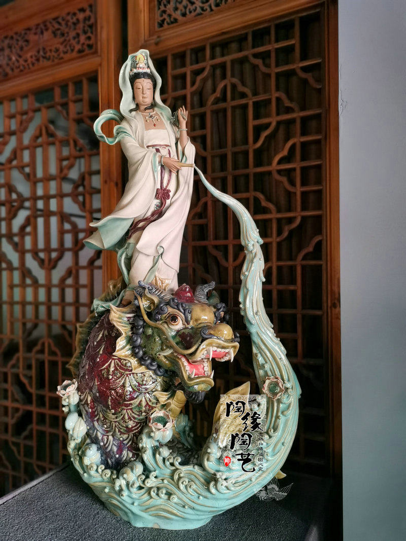 陶瓷工艺品 石湾公仔 鳌鱼观音 菩萨