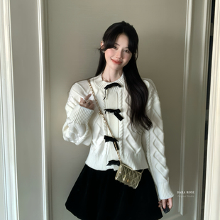 DARA ROSE-式蝴蝶结软糯厚复古麻花针织外套小香风甜美毛衣S8216