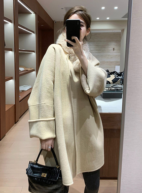 EASE 韩系气质宽松中长款大衣+水貂毛围脖 2025年冬季新款