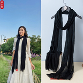 2.2米加长棉麻围巾女秋冬纯色亚麻丝巾春夏细长条护颈纯棉围脖男