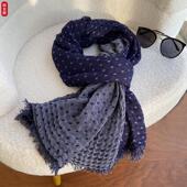 小波点围巾棉麻秋冬情侣款 双面圆点日系文艺亚麻纯棉男女围脖灰色