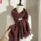 女士纯棉围巾冬季 围脖 精纺高支细棉100%棉纯色棉麻披肩秋冬男女款