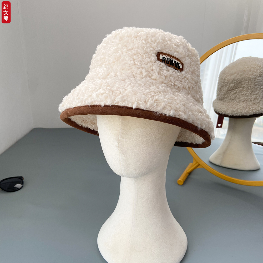 仿羊羔绒冬帽子女渔夫帽加绒加厚