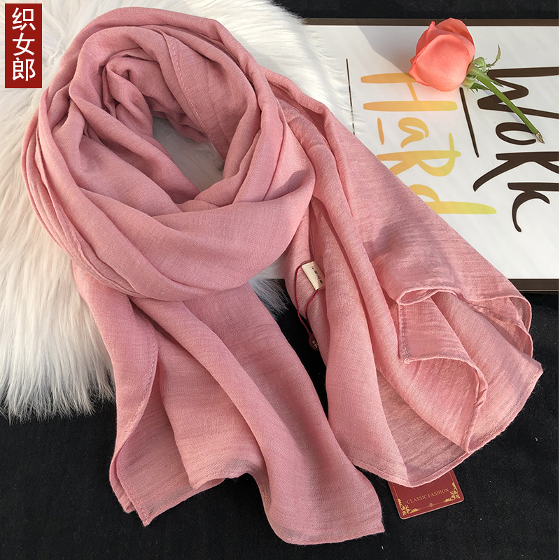 粉色围巾女春秋冬季棉麻围巾2024新款百搭长款纯色亚麻丝巾薄围脖,服饰配件/皮带/帽子/围巾,围巾/丝巾/披肩,淘宝优惠券,粉丝福利购,淘宝优惠卷
