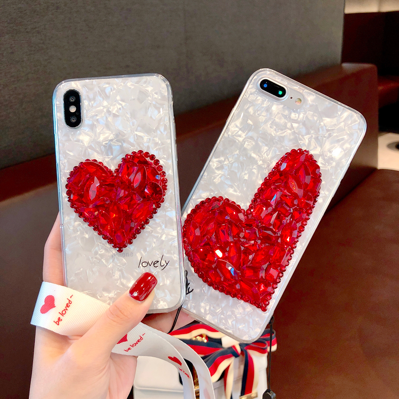 ºìË®×ê°®ÐÄÆ»¹ûXÊÖ»ú¿Ç°×É«±´¿ÇÎÆiphone8/7plusÉÝ»ª6s´ø¹ÒÉþÅ®¿î