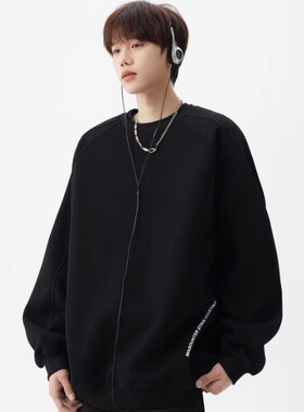 MTVO迈特优重磅纯色圆领卫衣男春潮牌宽松套头长袖外套情侣打底衫