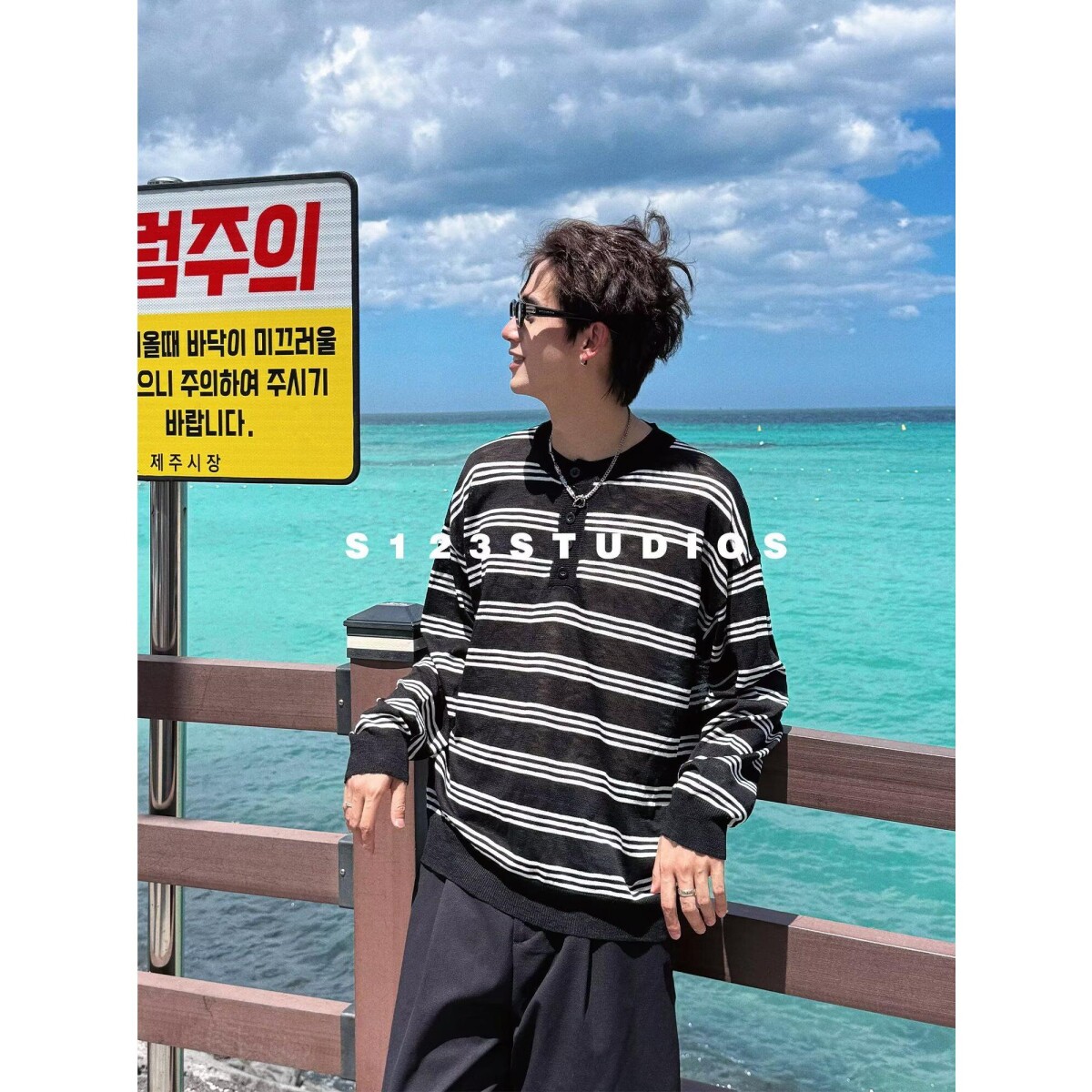 童童妈定制男女童韩版宽松条纹polo气质学院风休闲针织衫毛衣秋装