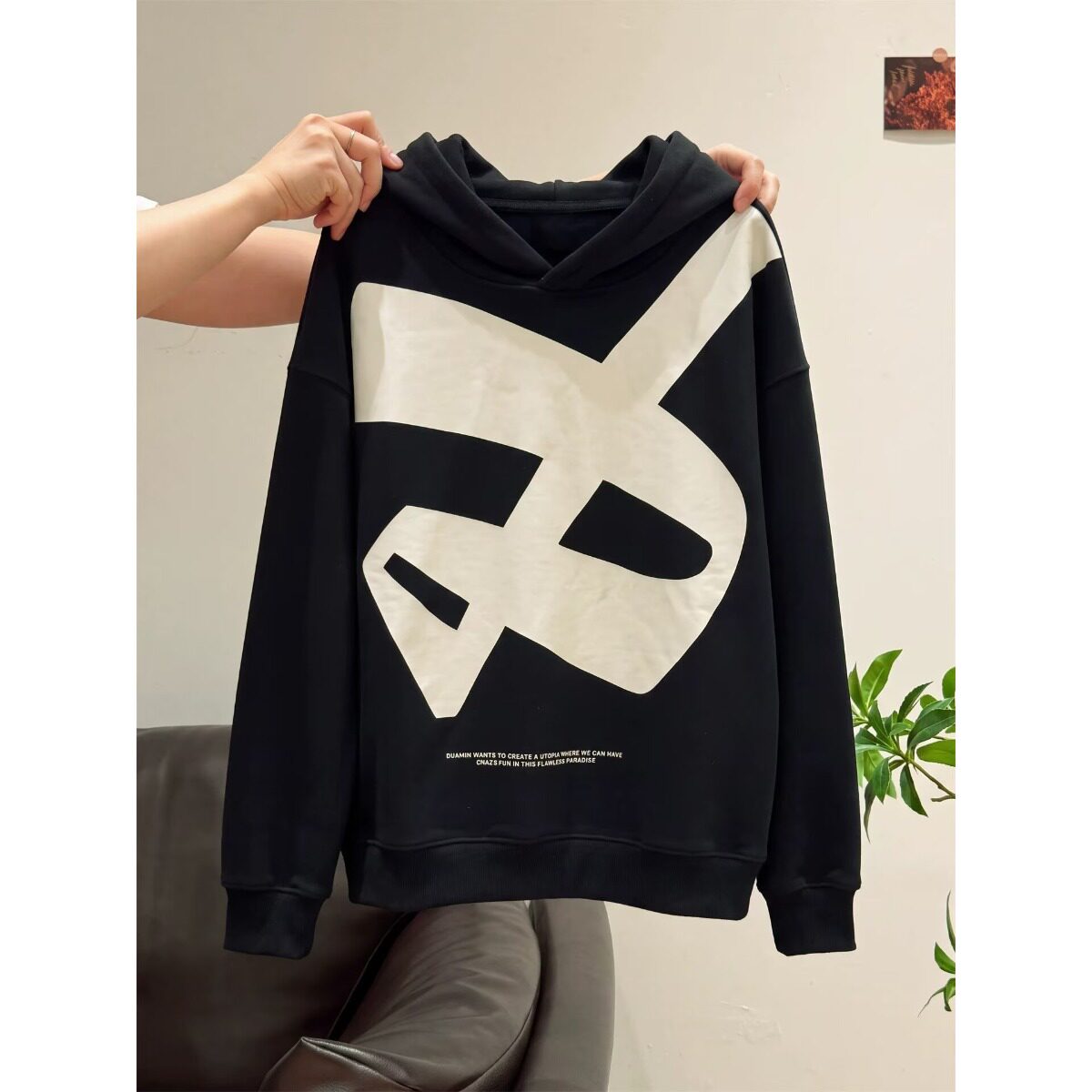 DUAMIN基础美式复古字母logo印花亲肤休闲宽松重磅套头连帽卫衣