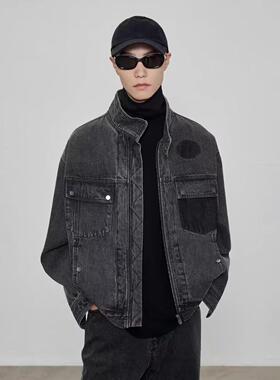 FAFC2024秋冬季美式潮流牛仔衬衫男黑色复古痞帅休闲百搭夹克外套