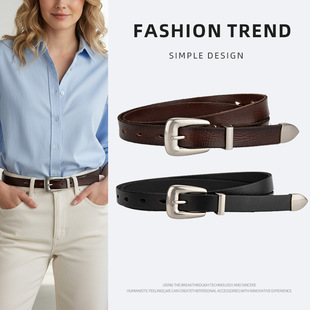 跨境头层牛皮高级感腰带四季百搭牛仔裤带小众配饰真皮女带105cm