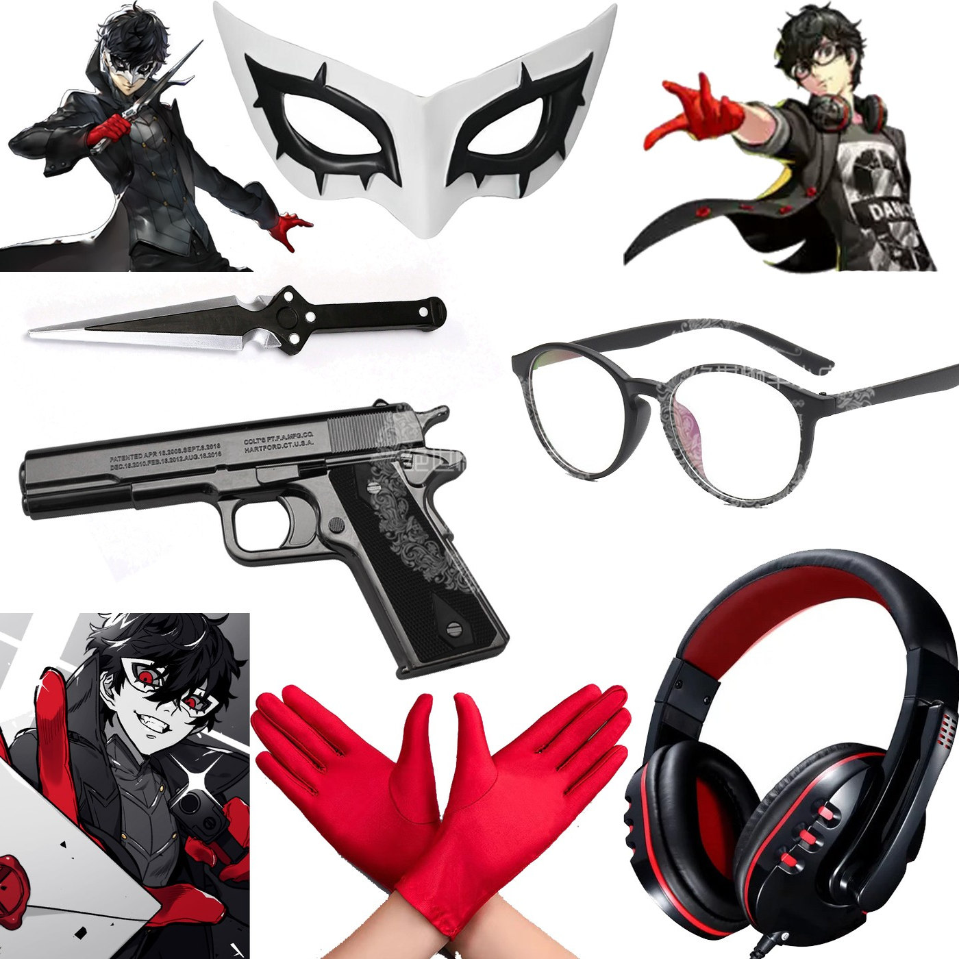 女神异闻录5 怪盗来栖晓  cos面具眼罩武器  雨宫莲COS眼镜手套