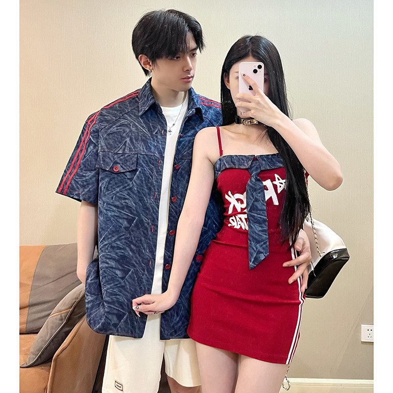法式夏季印花拼接女吊带连衣裙潮