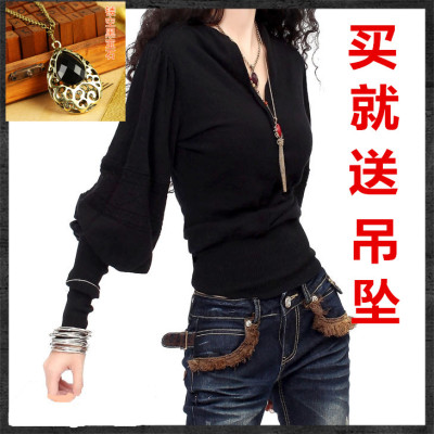 2021韩春秋显瘦女装V领短款针织