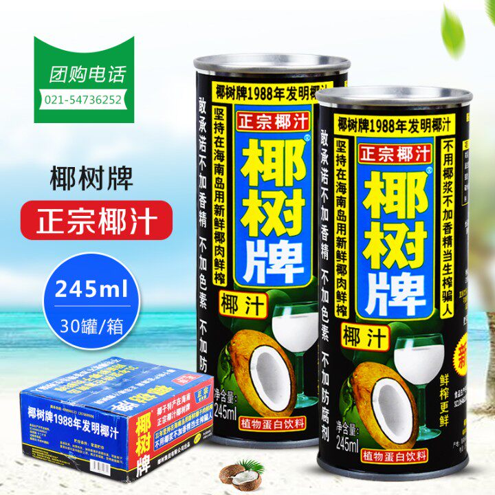 椰树椰汁245ml*30罐装植物蛋白椰奶饮品果汁椰子奶味饮料