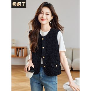 2025新款秋冬季女士针织马甲背心气质黑色小香风毛衣马夹外套上衣