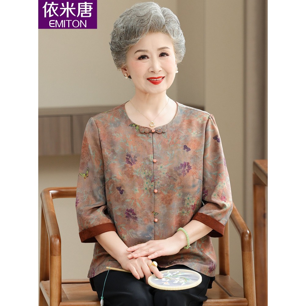 采购产品老年妇女夏装,奶奶衬衫,新中国风民族风格,老年母亲夏