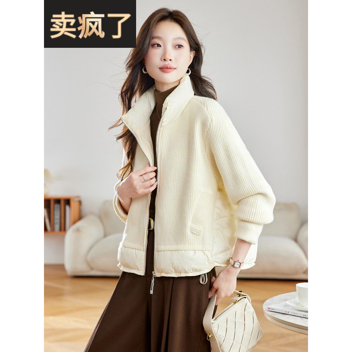 2025冬季新款超好看拼接百搭洋气棉服外套时尚立领宽松休闲棉衣女