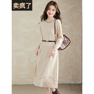 秋冬配大衣毛衣裙半高领宽松内搭高级感轻奢中长款针织打底连衣裙