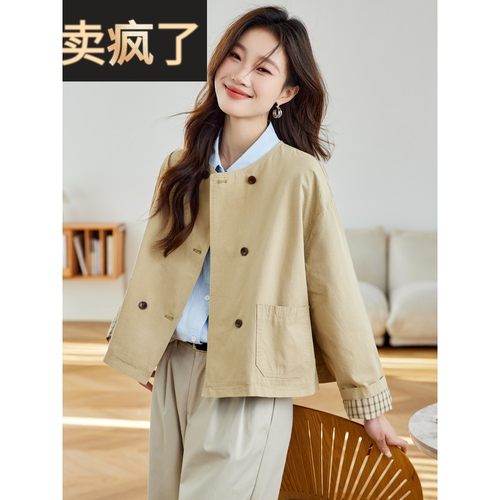 春秋外套女2025新款爆款圆领小个子短款夹克风衣初春减龄休闲上衣