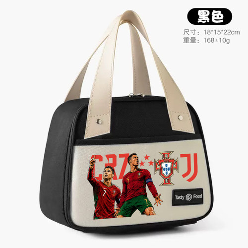足球饭盒手提袋C罗亚马尔卡通便当包带饭学生上班族餐包保温袋
