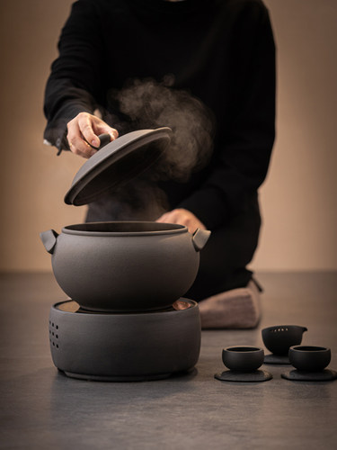 火山石煮茶釜大型煮茶壶新中式茶馆茶具商用电陶炉煮茶罐大容量