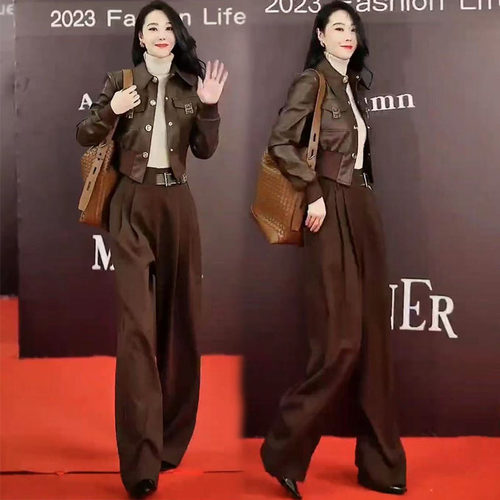 高腰阔腿裤两件套时尚修身显瘦