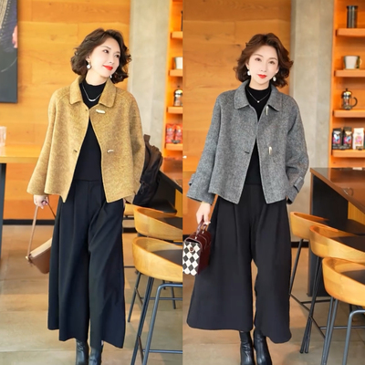 气质女装新款韩版高级感宽松翻领呢子外套休闲阔腿裤秋季搭配套装