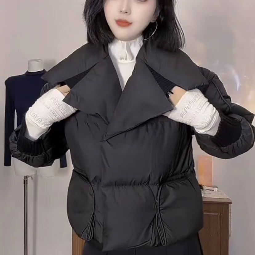 2025冬季网红新款女装短款棉服女欧货减龄翻领拼接加厚保暖棉外套