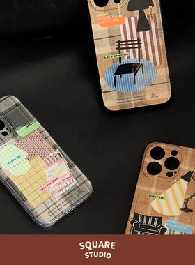【平方Studio】家具系列磁吸手机壳 原创拼贴创意撞色苹果iPhone双层手机支架