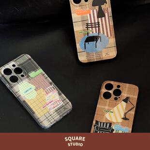 原创拼贴创意撞色苹果iPhone双层手机支架 家具系列磁吸手机壳 平方Studio