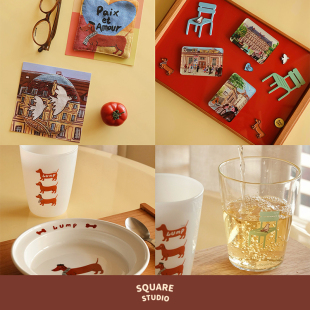 浦美餐具冰箱贴萌萌孙艺术家联名文创餐盘玻璃杯垫 平方Studio