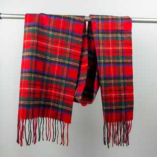 苏格兰红绿色条纹格羊毛情侣男女通用秋冬保暖流苏长围巾