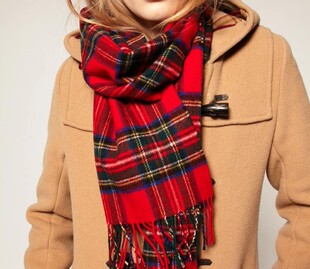 100%纯羊毛经典英伦苏格兰红色格子超大围巾披肩两用秋冬保暖流苏