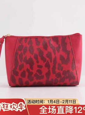 雅诗兰黛大红色豹纹饺子化妆包大容量多功能便携收纳包手拿包女包