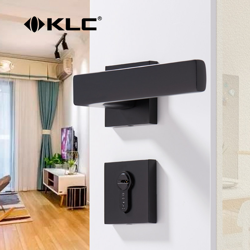 KLC门锁室内卧室北欧房门家用通用型美式分体黑色静音门锁三件套