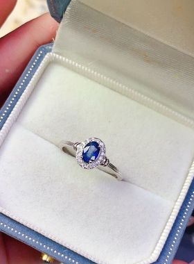 天然蓝宝石戒指 金镶成色 高净度 主石4*6mm925银镀金开口戒