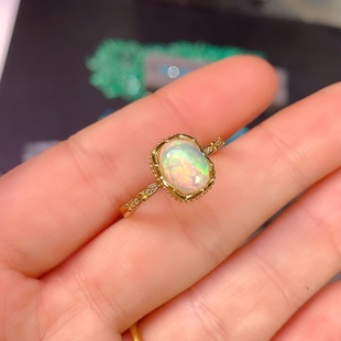 9mm特惠 主石7 活口戒指 天然白欧泊戒指925银精工镶嵌 新款