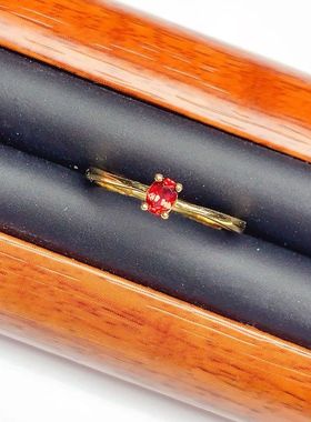 天然石榴石戒指 金镶成色 高净度 主石3*4mm925银镀黄金四爪