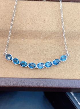 天然伦敦蓝925银精工锁骨链