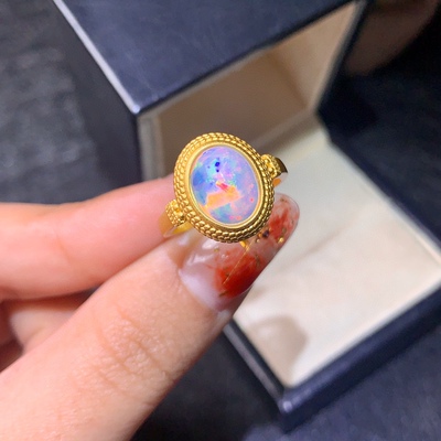 S925银镶天然欧泊戒指主石8*10mm简约时尚古法精工镶嵌支持鉴定