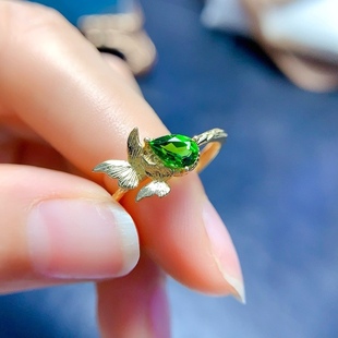 精工925银镶嵌蝴蝶戒指 6mm特惠 支持检测 主石4 天然透辉石戒指