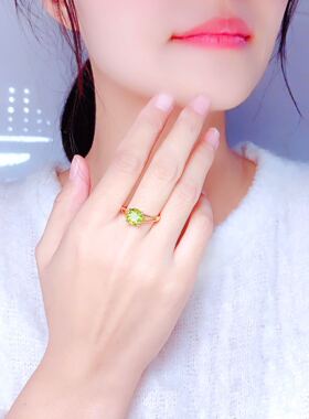 925银天然橄榄石开口戒指