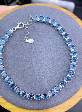 天然伦敦蓝戒面精工镶嵌手链