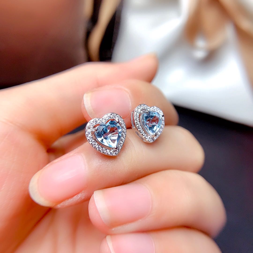新款特惠925银6*6mm天然海蓝宝