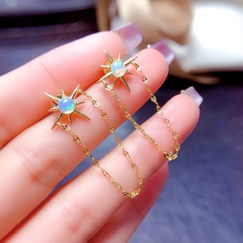 爆款天然欧泊耳钉 颜色美 主石 4*4mm特惠 精工925银镶嵌