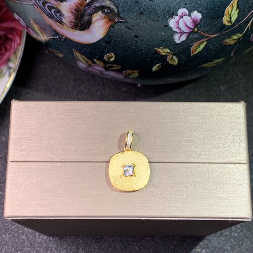 新款天然海蓝宝吊坠925银镀金古法工艺 方3*3MM简约吊坠包邮