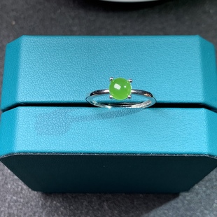 特惠新款天然和田碧玉戒指925银镀金6*6MM开口立体玉戒指包邮