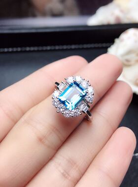 新款天然瑞士蓝托帕石托帕石戒指